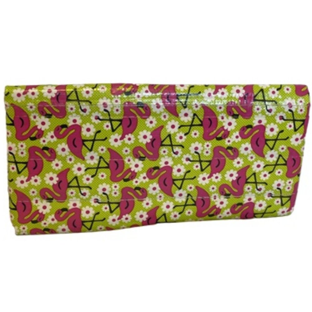 Clutch Duct Tape Wallet Green Pink Flamingo Pattern 7.5" x 4" Pocketbook Pouch